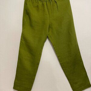 notPERFECTLINEN GENOVA tapered linen pants Medium Moss Green NWOT